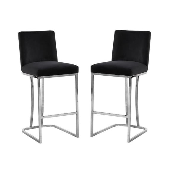 Home Square 2 Piece Upholstered Velvet Counter Stool Set with Metal Gold Legs for Bar, Kitchen, Dining Room, Living Room and Bistro Pub, in Black
