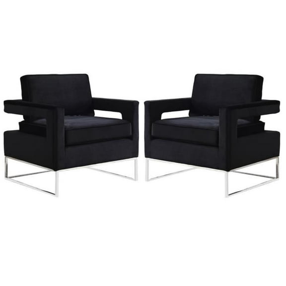 Home Square 2 Piece Velvet Accent Chair Set with Metal Base in Black and Chrome