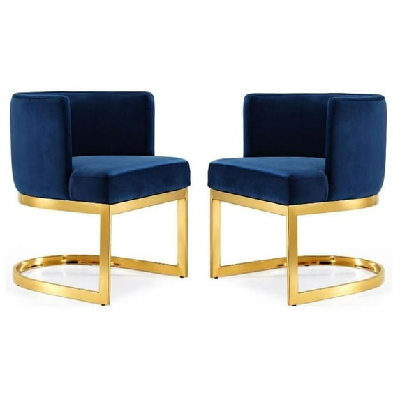 Home Square 2 Piece Velvet Dining Chair Set with Gold Metal Base in Navy Blue