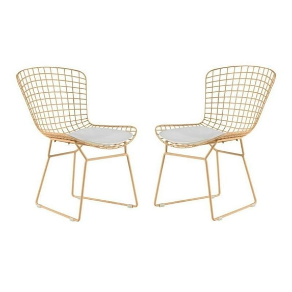 Home Square 2 Piece Wire Dining Side Chair Set in French Gold