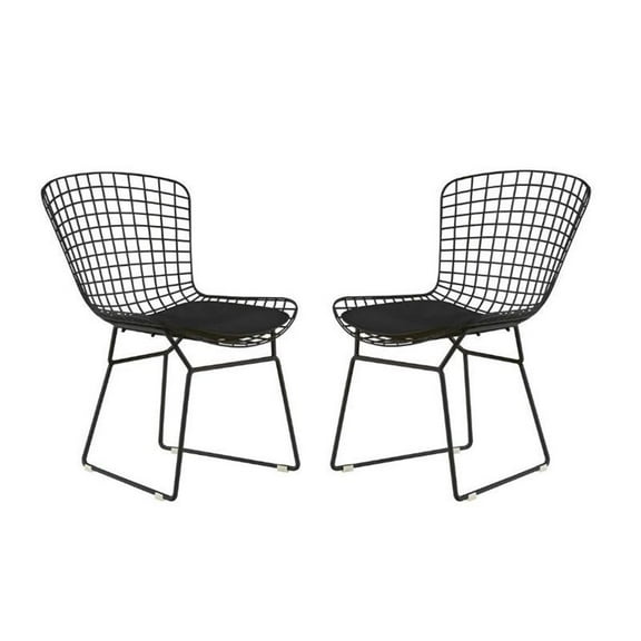 Home Square 2 Piece Wire Dining Side Chair Set in Noir Black