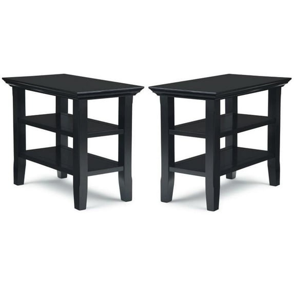 Home Square 2-Piece Wood 14" Rectangle Narrow Side Table Set in Black