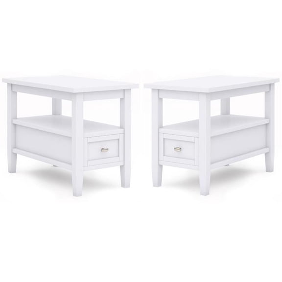 Home Square 2-Piece Wood 14" Rectangle Narrow Side Table Set in White