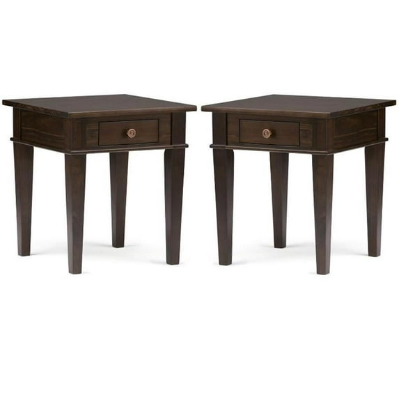 Home Square 2-Piece Wood 18" Square Transitional End Side Table Set in Brown