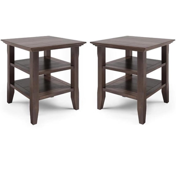 Home Square 2-Piece Wood 19" Square End Table Set in Warm Walnut Brown