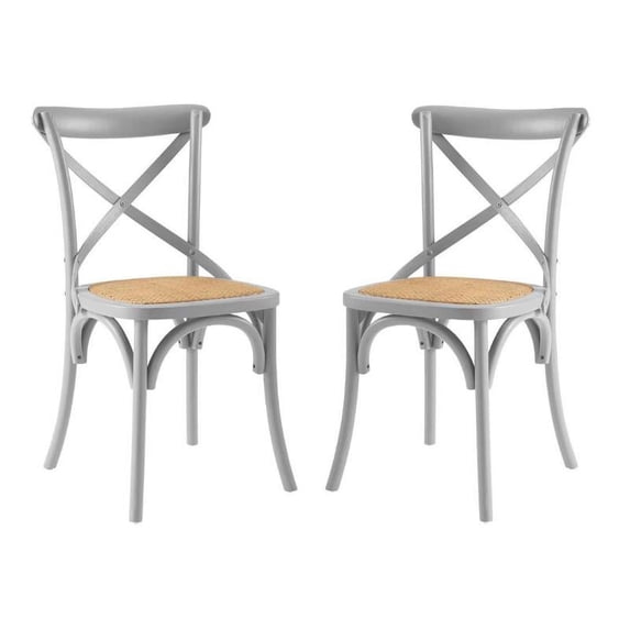 Home Square 2 Piece Wood Dining Side Chair Set with Rattan Seat in Light Gray