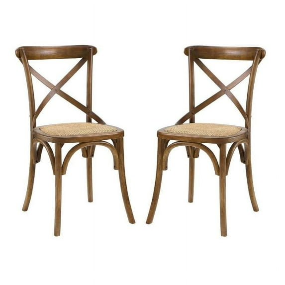 Home Square 2 Piece Wood Dining Side Chair Set with Rattan Seat in Walnut