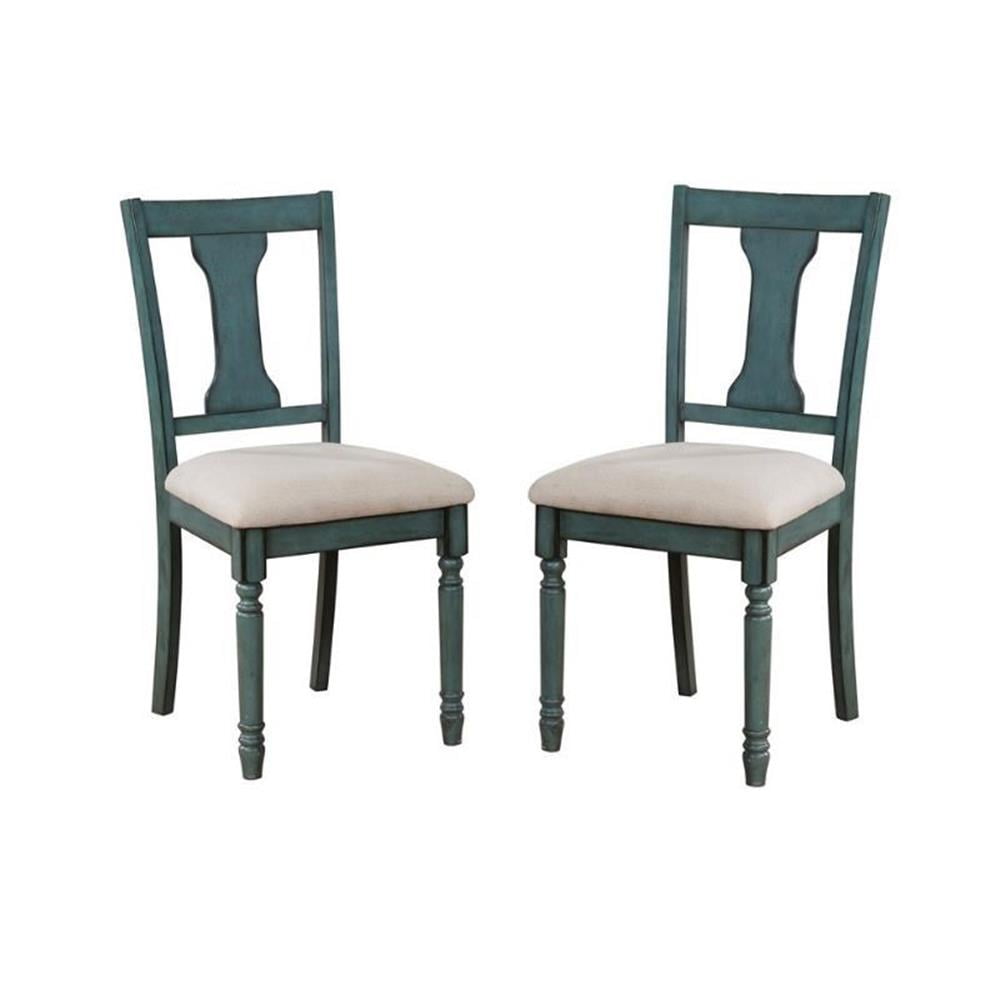 Teal Blue Willow Upholstered Side Chair with Turned Legs