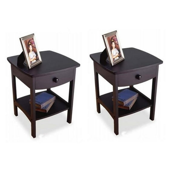 Home Square 2 Piece Wood End Table/Nightstand Set in Black