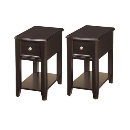 Home Square 2 Piece Wood End Table Set with Drawer in Almost Black