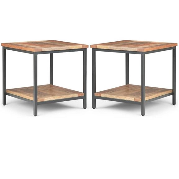 Home Square 2-Piece Wood & Metal 22" Square Industrial End Table Set in Natural