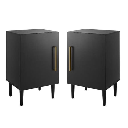 Home Square 2 Piece Wood Record Player Stand Set in Matte Black