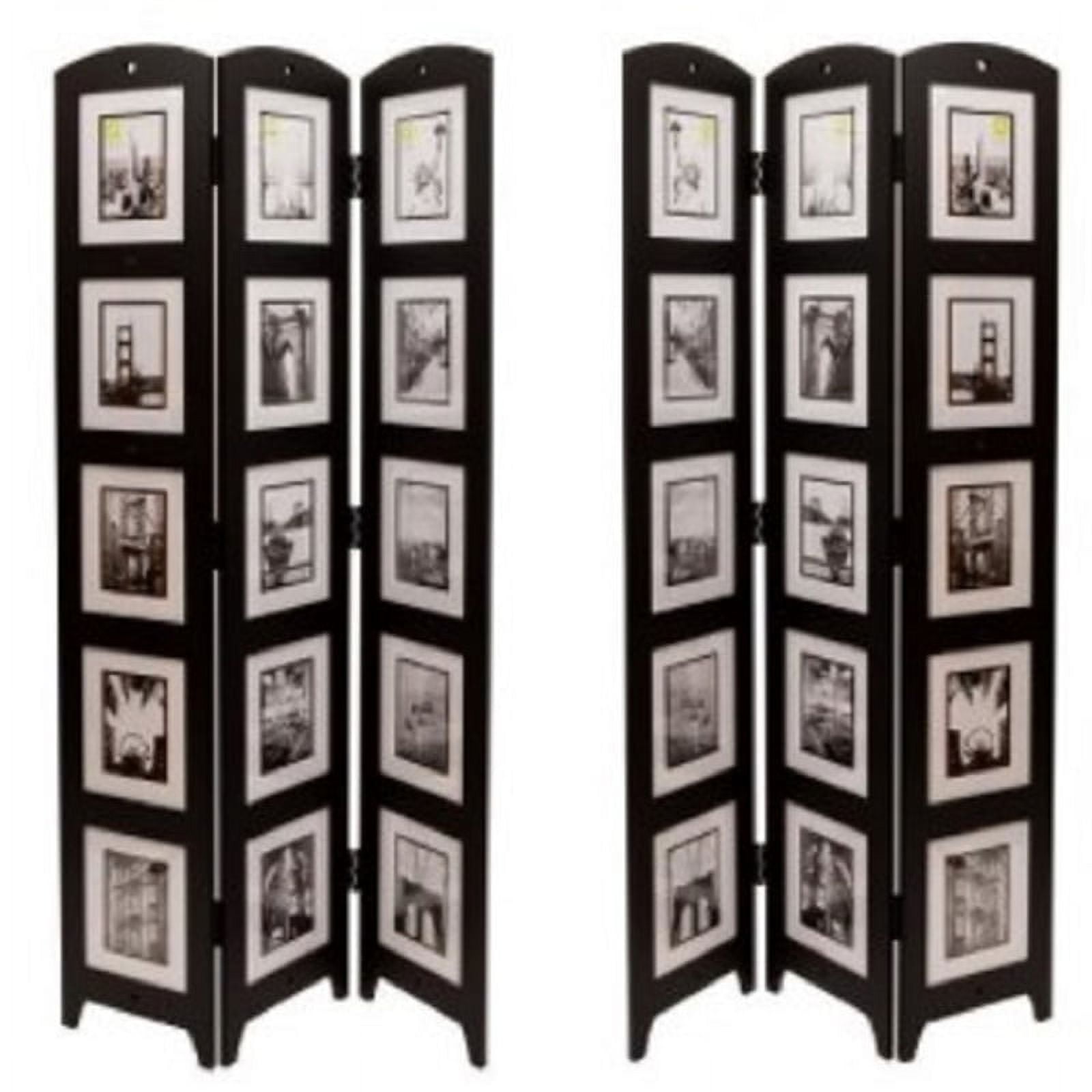 Home Square 2 Piece Wood Room Divider Set with Photo 3 Panel in Black