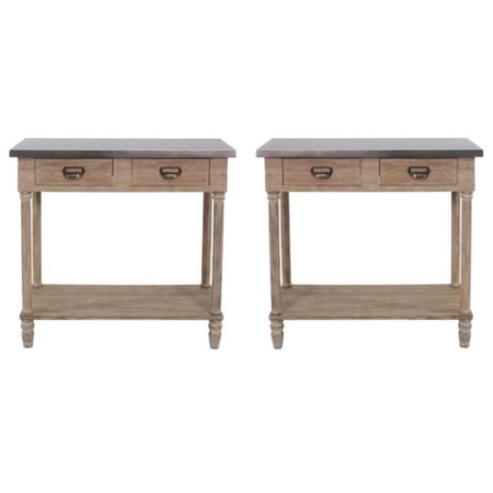 Home Square 2-drawer Wood End Table in Natural & Antique Silver - Set of 2