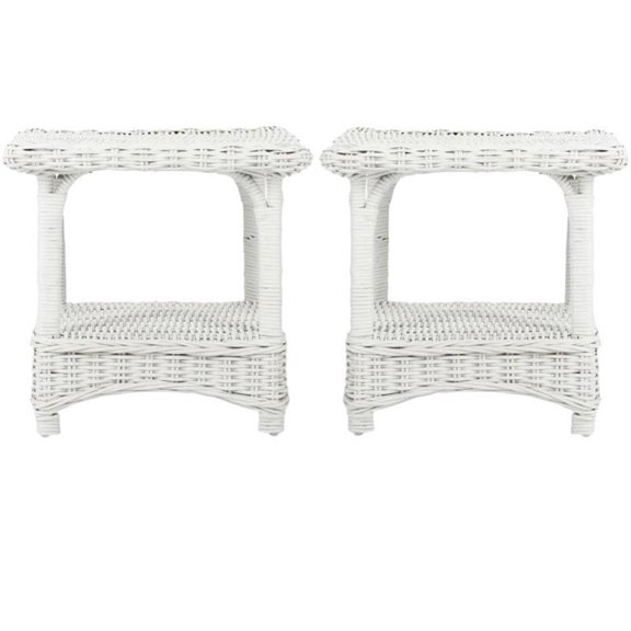 Home Square 20.3"H Rattan Side Table in White - Set of 2