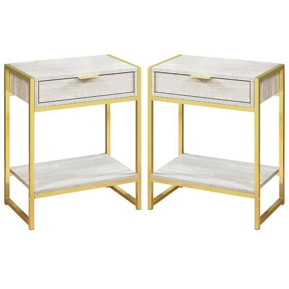 Home Square 20" Storage Accent End Table in Beige and Gold - Set of 2