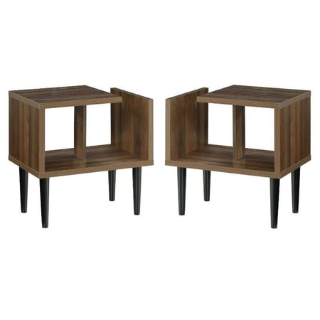 Home Square 21.5" Mid Century Wood End Table in Danish Walnut - Set of 2