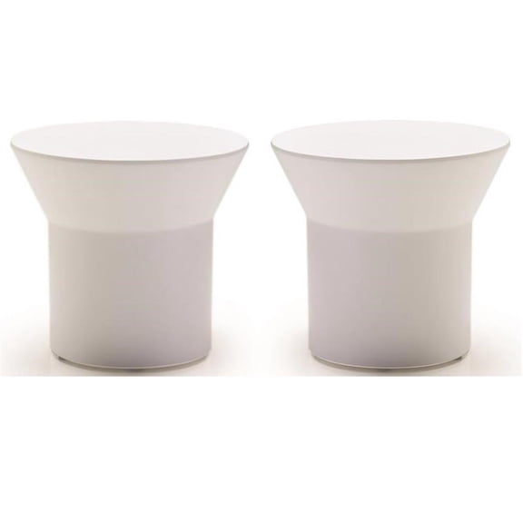 Home Square 21" Solid Surface Round End Table in White - Set of 2