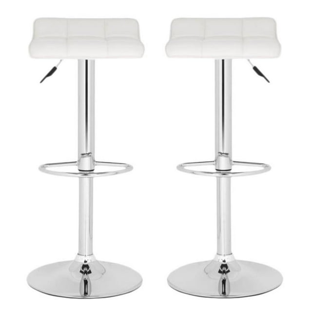 Home Square 22.4"-20.9" Chrome Steel Bar Stool in White - Set of 2