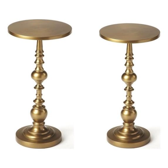 Home Square 22.5"H Metal End Table in Antique Gold - Set of 2