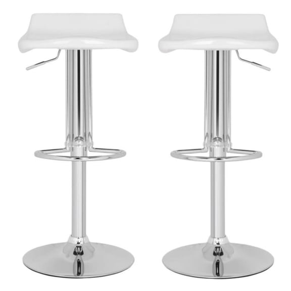 Home Square 22.6"-22.1" Chrome Steel Bar Stool in White - Set of 2