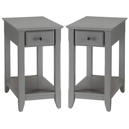 Home Square 22" Modern Solid Wood Side Table with 1 Drawer in Gray - Set of 2
