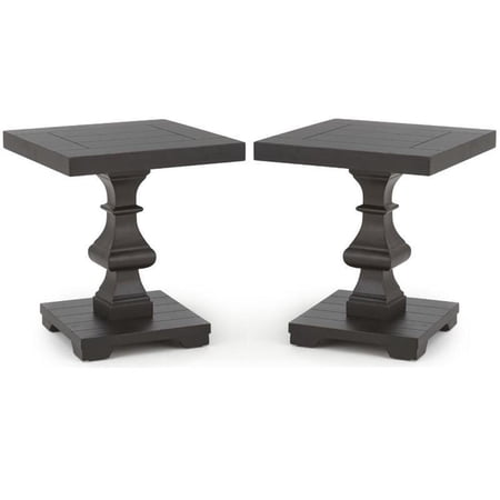 Home Square 22" Square Pedestal End Table in Ebony Black - Set of 2