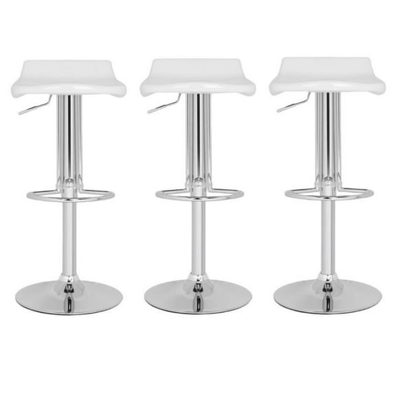 Home Square 23.6"-32.1" Chrome Steel Bar Stool in White - Set of 3
