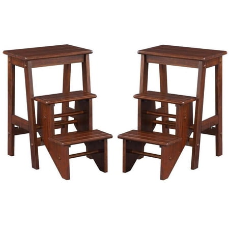 Home Square 24" 3-Step Solid Wood Stool with Safety Latch in Brown - Set of 2