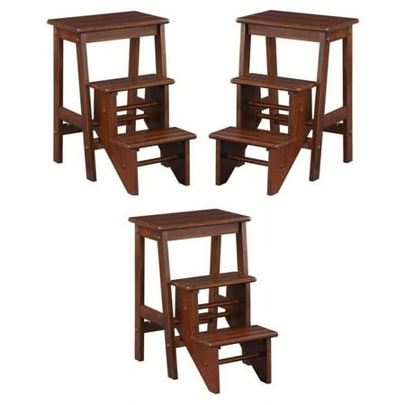 Home Square 24" 3-Step Solid Wood Stool with Safety Latch in Brown - Set of 3
