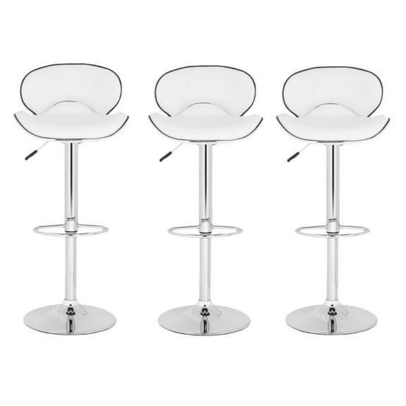 Home Square 24"-30.1" Chrome Steel Bar Stool in White - Set of 3