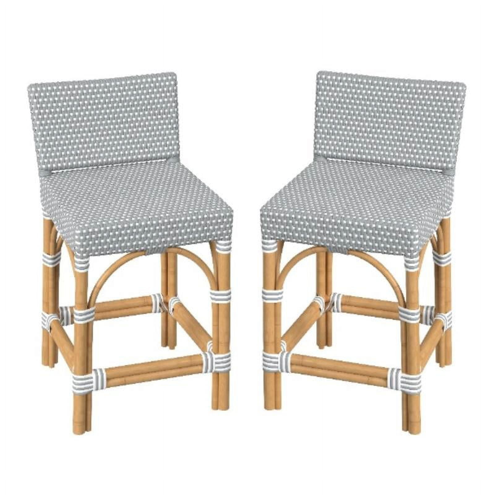Home Square 24.5" Rattan Low Back Counter Stool in Gray & White - Set ...