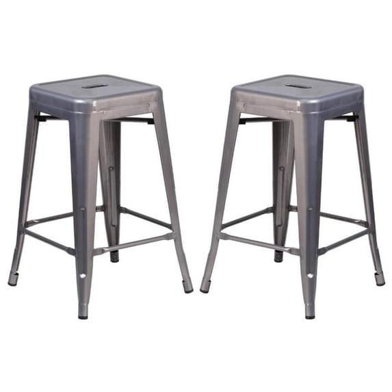 Home Square 24" Backless Metal Counter Stool in Gray Finish- Set of 2