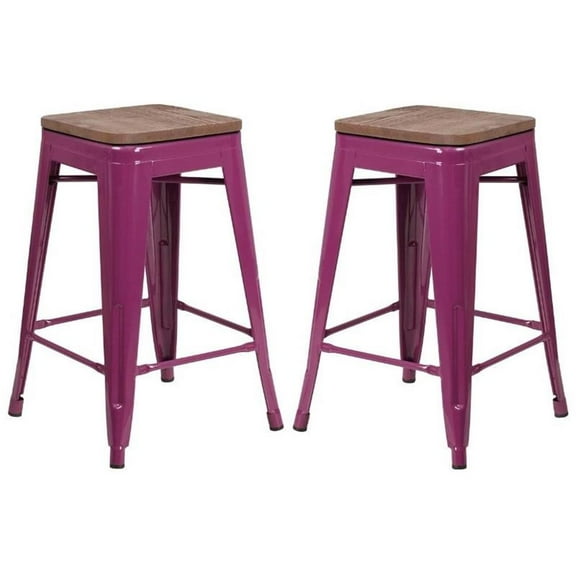 Home Square 24" Backless Metal Counter Stool in Purple - Set of 2