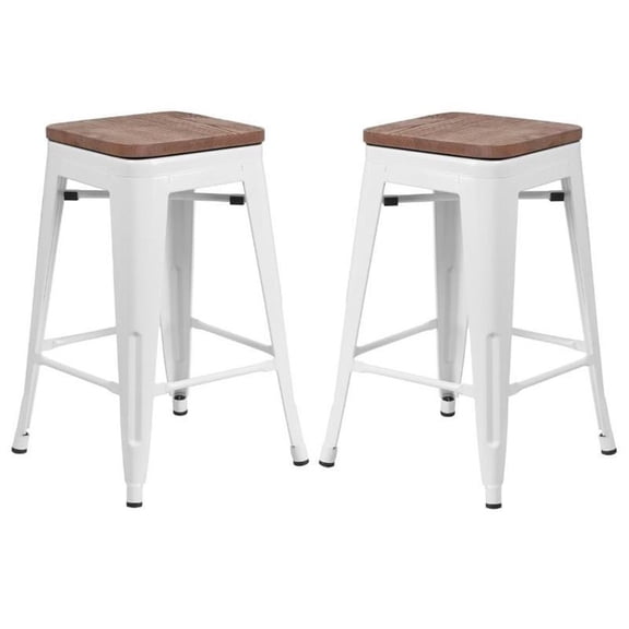 Home Square 24" Backless Metal Counter Stool in White - Set of 2