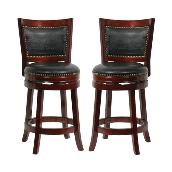 Home Square 24" Bristol Swivel Bar Stool in Cherry - Set of 2