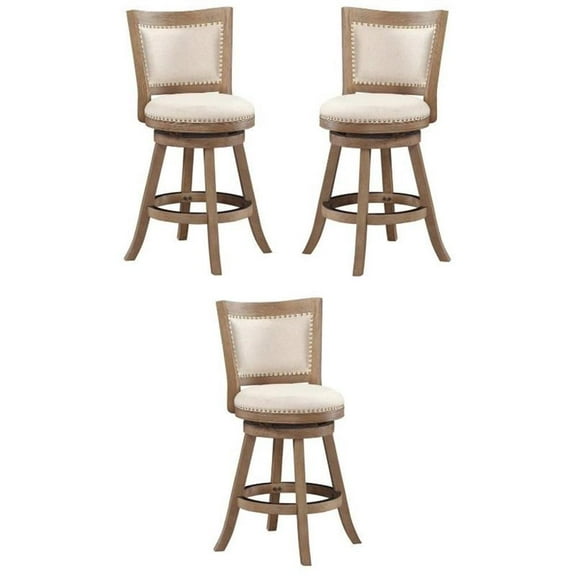 Home Square 24'' Counter Stool in Driftwood Wire-Brush and Ivory - Set of 3