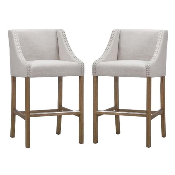 Home Square 24" Fabric Counter Stool in French Beige and Honey Brown - Set of 2