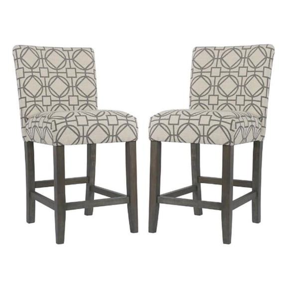 Home Square 24" Fabric Parsons Counter Stool in Gray Lattice - Set of 2