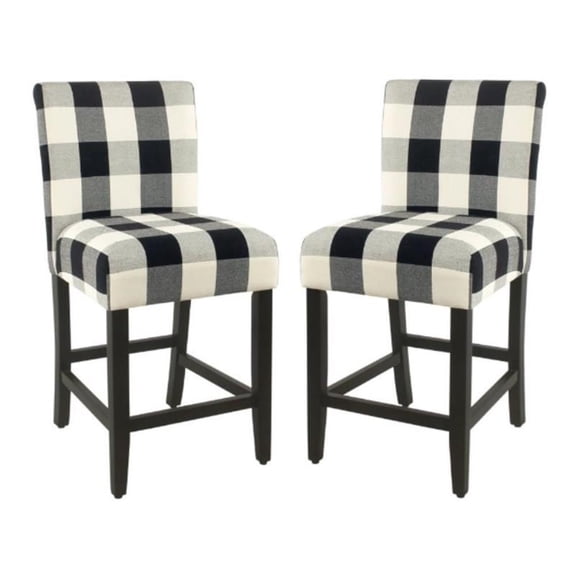 Home Square 24" Fabric Plaid Pattern Parsons Counter Stool in Black - Set of 2