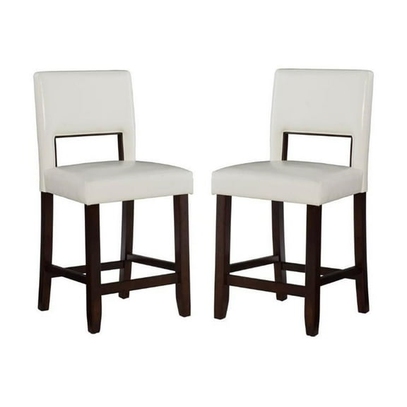 Home Square 24" Height Wood Counter Stool Set in White (Set of 2)