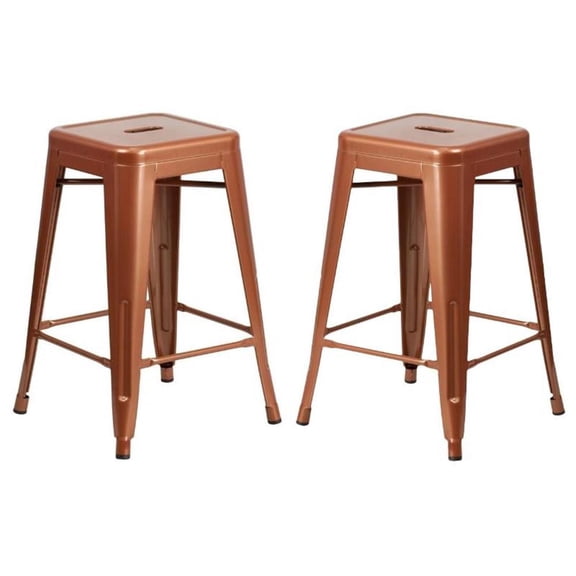Home Square 24" Metal Backless Counter Stool in Copper - Set of 2