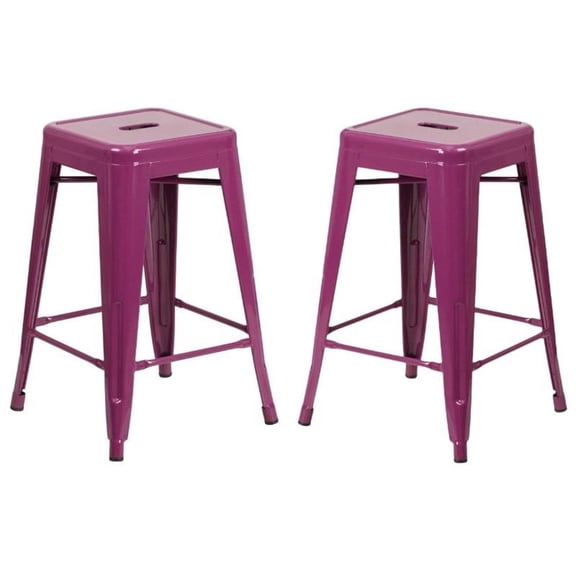Home Square 24" Metal Backless Counter Stool in Purple - Set of 2