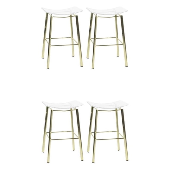 Home Square 24" Metal Barstool in Clear and Gold Finish - Set of 4