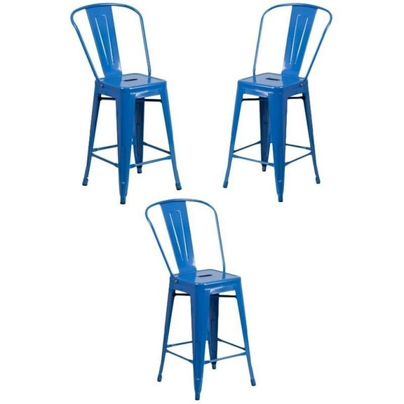 Home Square 24" Metal Counter Stool in Blue Finish - Set of 3