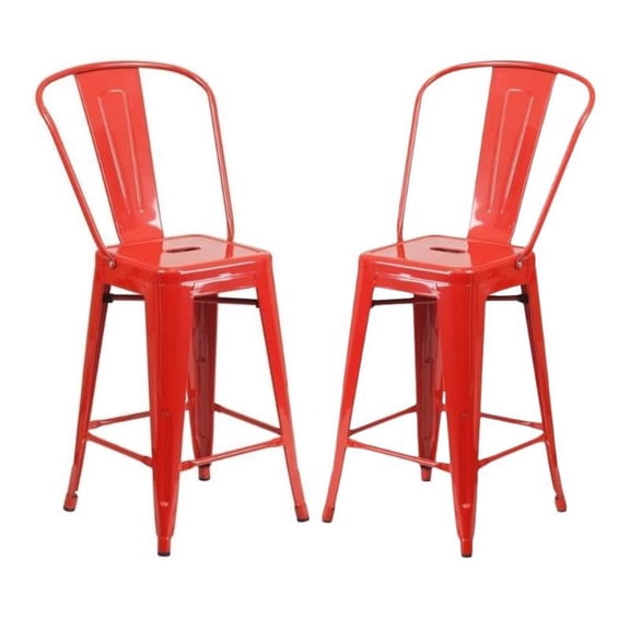 Home Square 24" Metal Counter Stool in Red Finish - Set of 2
