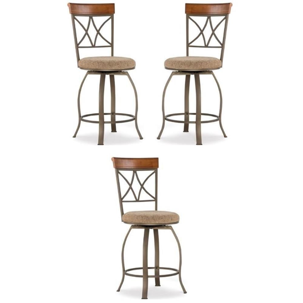 Pewter and Cherry Wood Swivel Counter Stools Set of 3