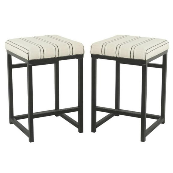 Home Square 24" Metal and Fabric Counter Stool in Black & White - Set of 2