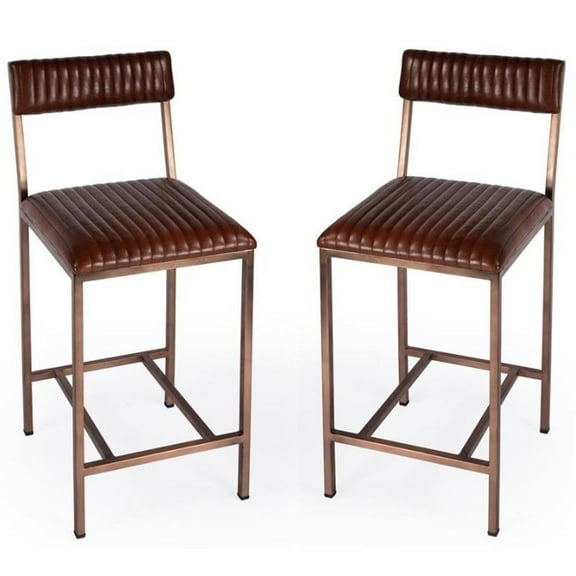 Home Square 24" Modern Leather Counter Stool in Brown - Set of 2