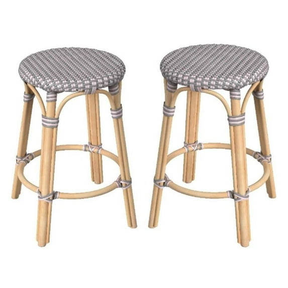 Home Square 24" Rattan Round Counter Stool in Pink - Set of 2